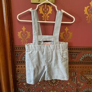 NWT La Coqueta blue linen dungarees, size 6M